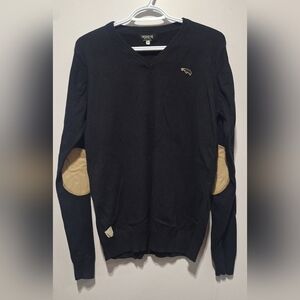 Jack & Jones Men's Black Sweater with Tan Elbow Patches